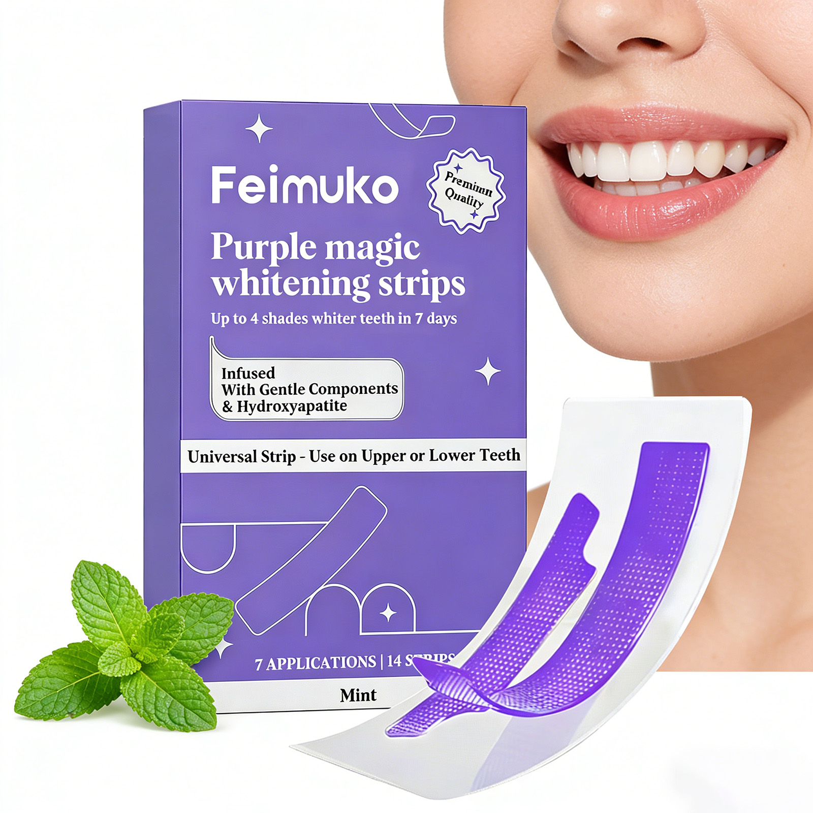 Teeth Whitening Yellow Teeth - 14 Strips Purple Teeth Whitening Strips