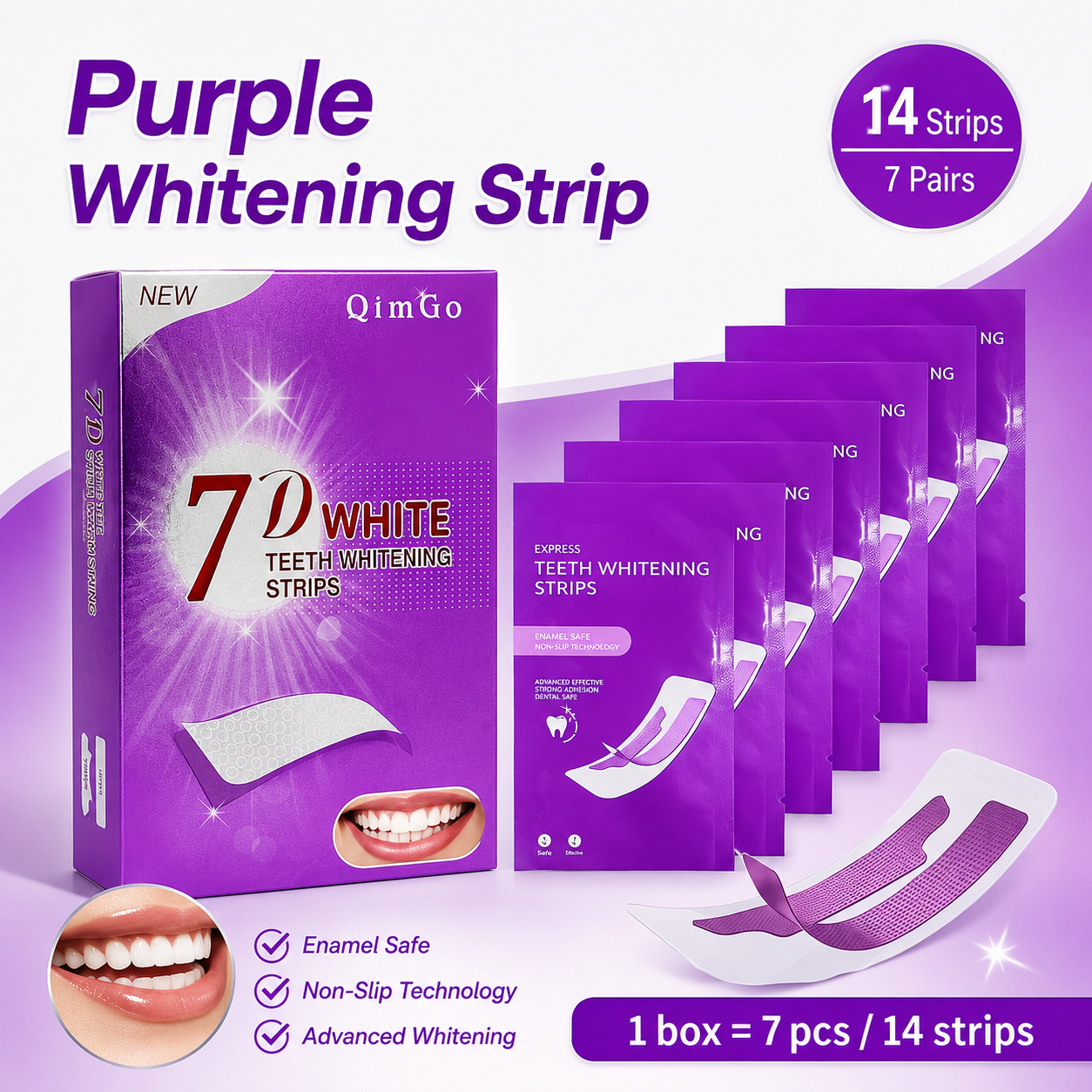 Teeth Whitening Yellow Teeth - 7D Purple Teeth Whitening Strips 14Pcs